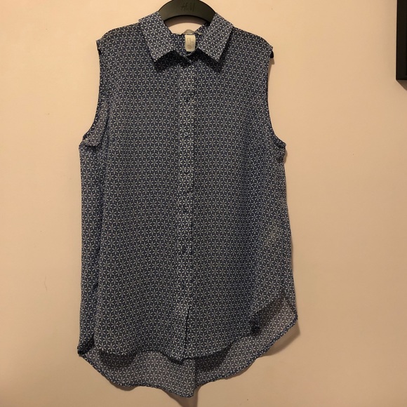 H&M Sleeveless Blue and White Flower Patterned Collared Blouse - Picture 1 of 5